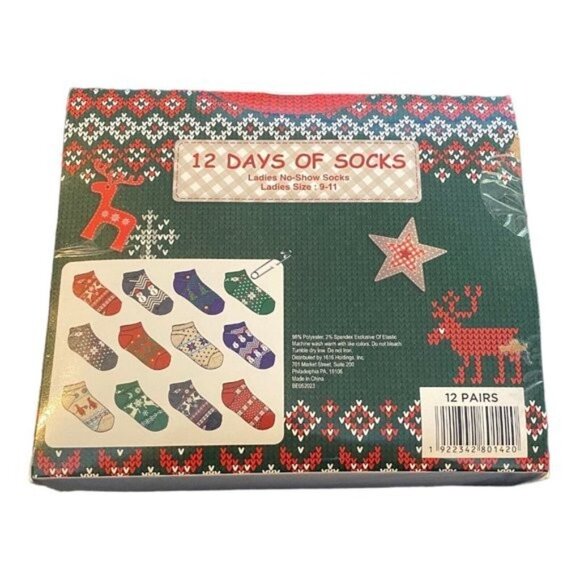 12 Days of Ugly Sweater Socks Women’s No-Show Size 9-11 NEW Holiday Gift Set - Picture 4 of 4